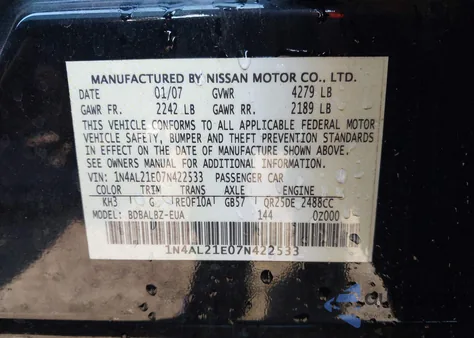 2007 Nissan Altima 2.5 S from USA, damaged, VIN 1N4AL21E07N422533